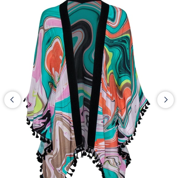 Trina Turk Nazare Kimono Swim Cover Up - Multicolor Marble - Picture 2 of 9
